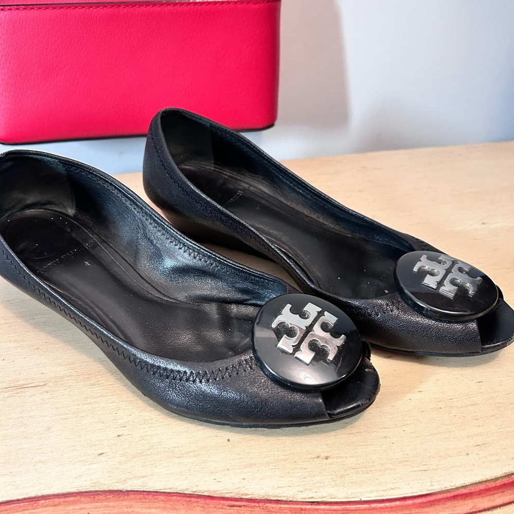 Tory Burch Black Wedge with Logo Accent